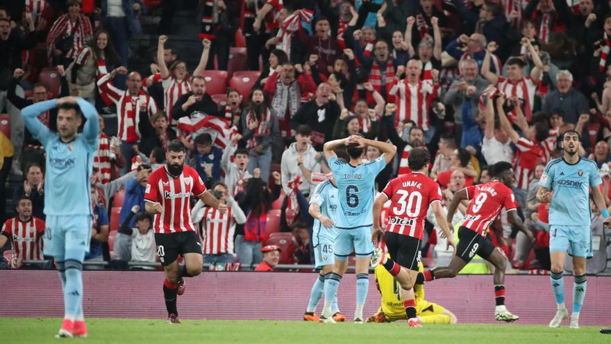 El Athletic salva un empate ante Osasuna en el descuento, pero se aleja de la Champions