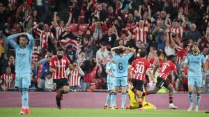 Villalibre celebra su gol ante el Osasuna.