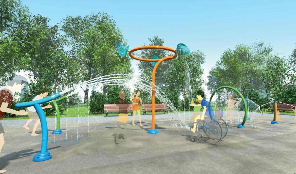 Simulación del espacio de juegos acuáticos que se proyecta en la piscina de Quatretonda.