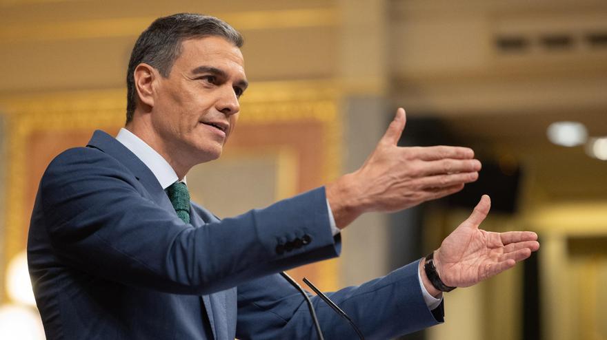 El presidente del Gobierno, Pedro Sánchez, durante su intervención en el Congreso para presentar el plan de recuperación.