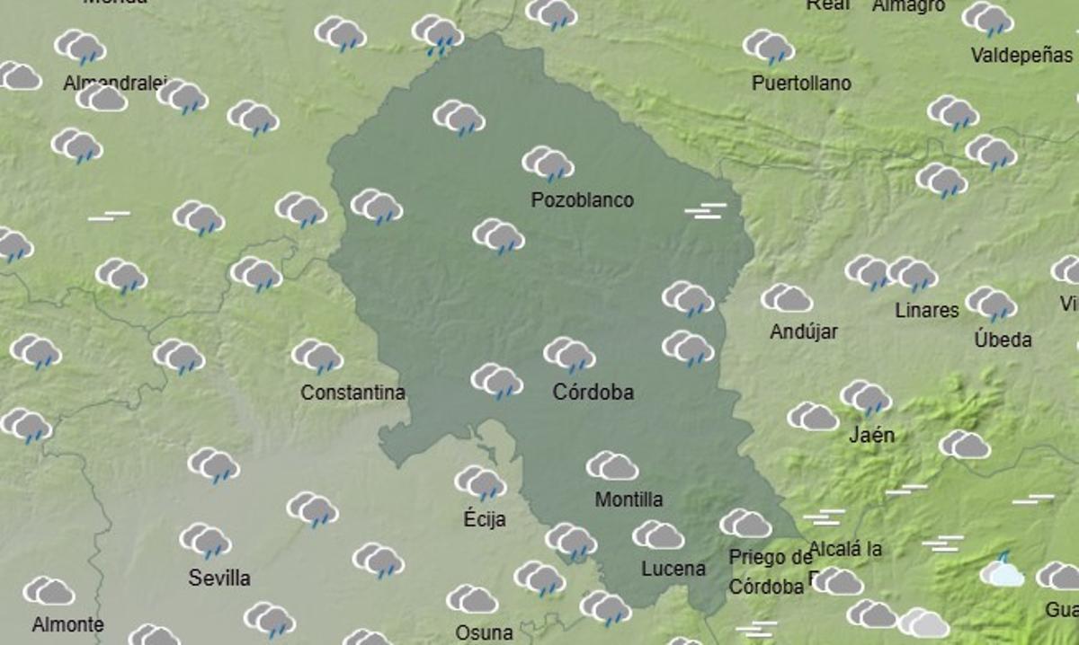 Mapa del tiempo de la provincia de Córdoba.