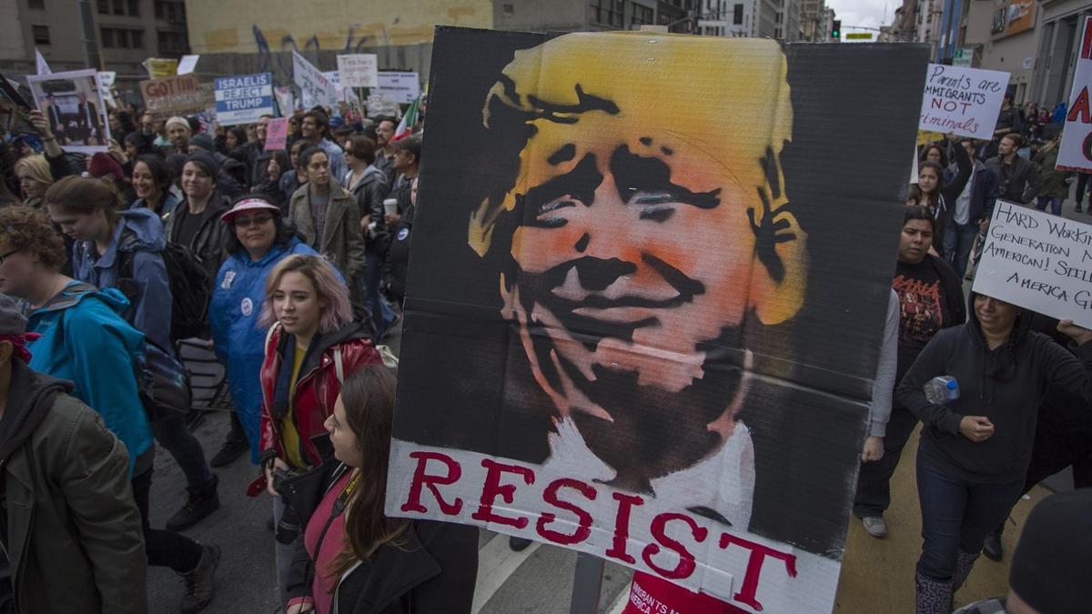 Manifestación contra Trump en Los Ángeles, este sábado.