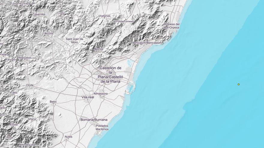 En amarillo, la localización del terremoto frente a la costa de Castellón.