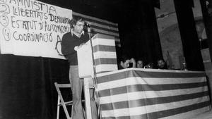 En un mítin de la Assemblea de Catalunya en 1976 celebrado en el Palau dEsports.