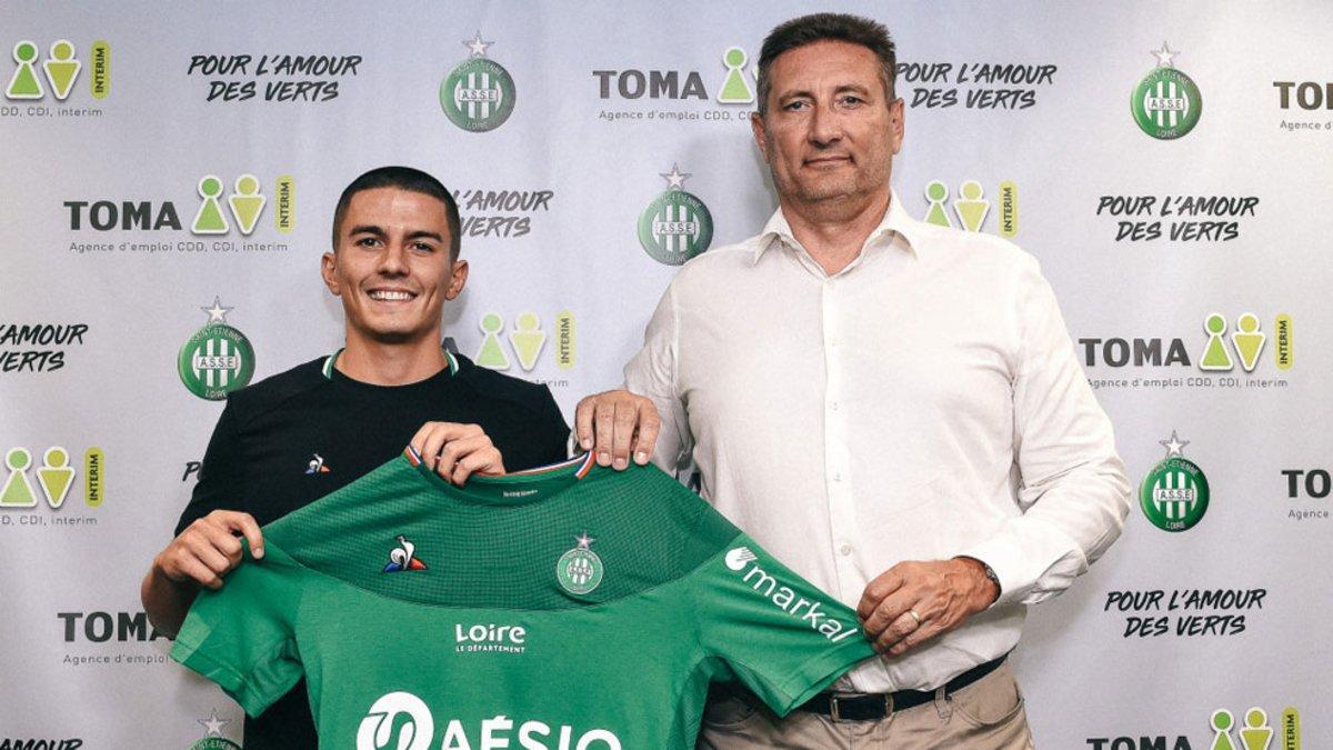 Palencia, con el director general del Saint-Etienne, Frédéric Paquet