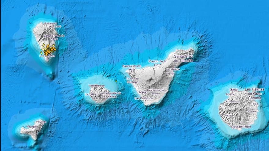 Mapa del IGN con la localización de los terremotos en la provincia los últimos tres días.