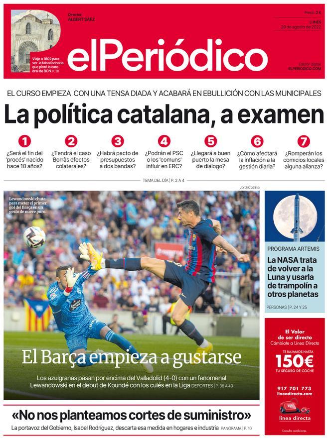 La portada d’EL PERIÓDICO del 29 d’agost del 2022