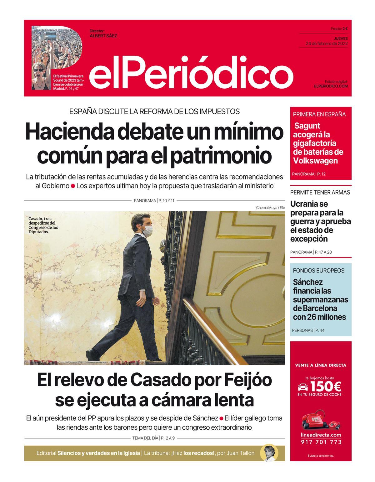 La portada d’EL PERIÓDICO del 24 de febrer del 2022