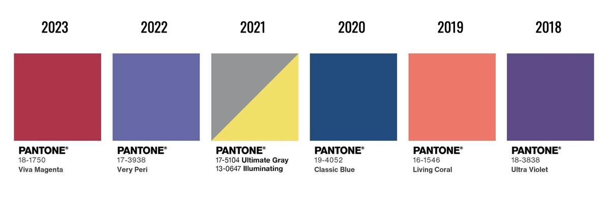Colores del Año Pantone, del 2023 al 2018.