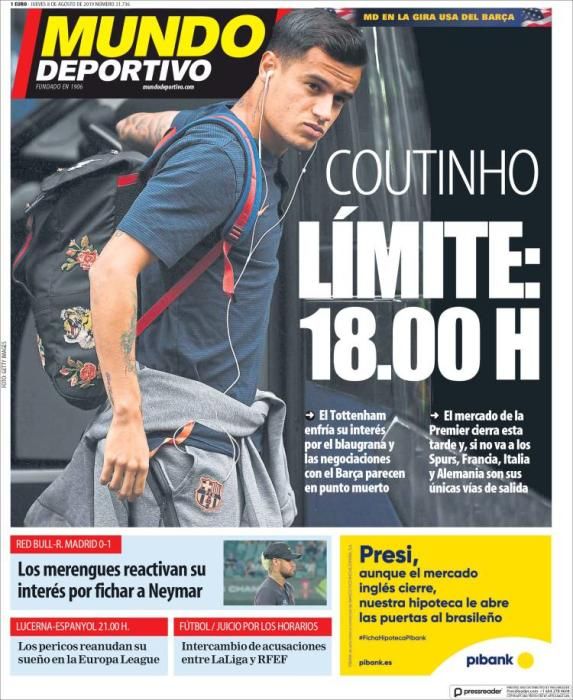 Portada Mundo Deportivo 8 de Agosto de 2019