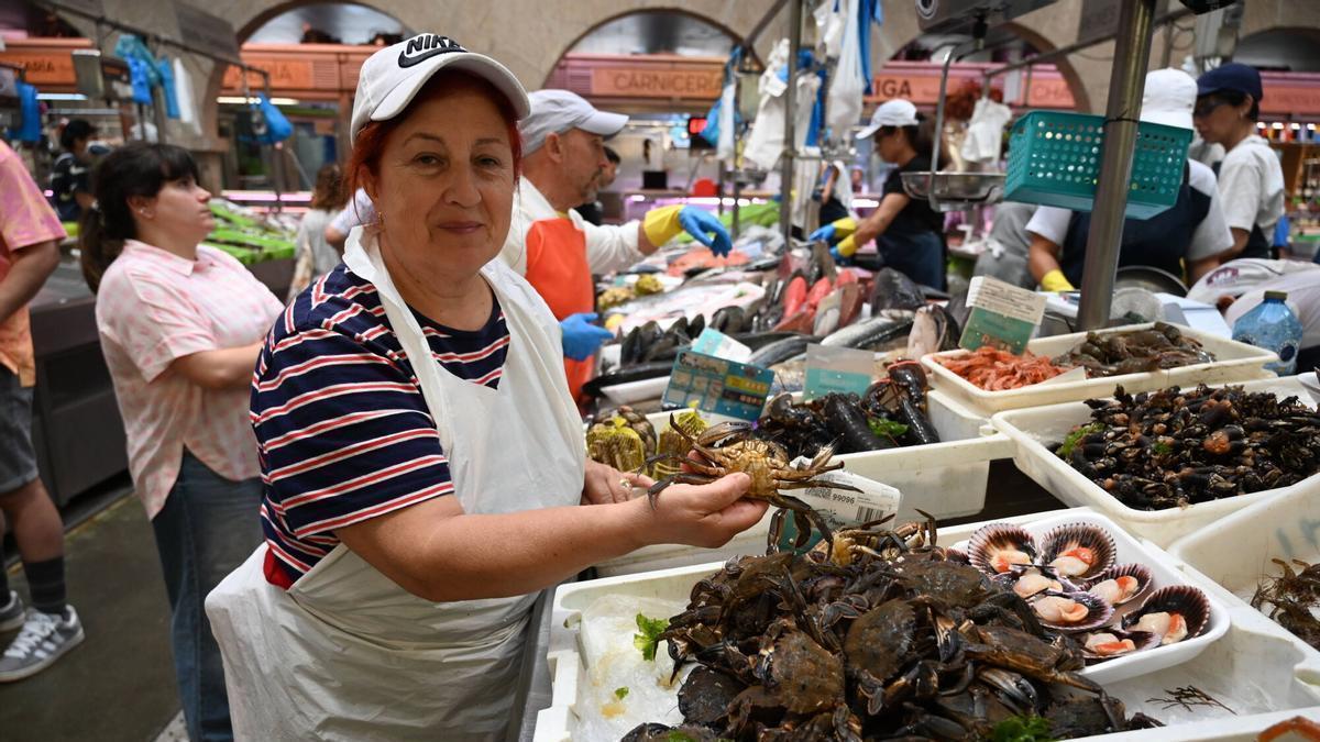 Nécoras frescas en el mercado de Pontevedra, esta mañana.