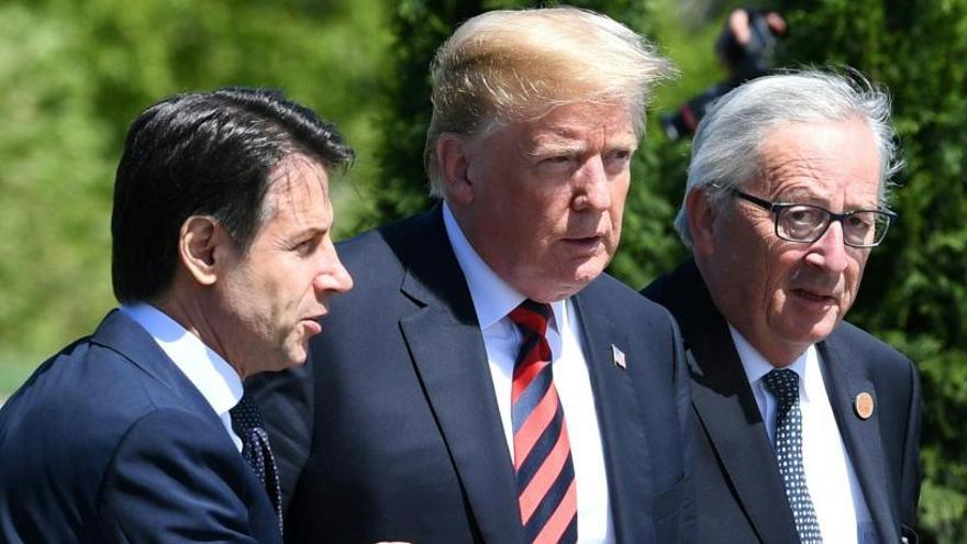 El primer ministro italiano, Conte, y Juncker, con Trump.