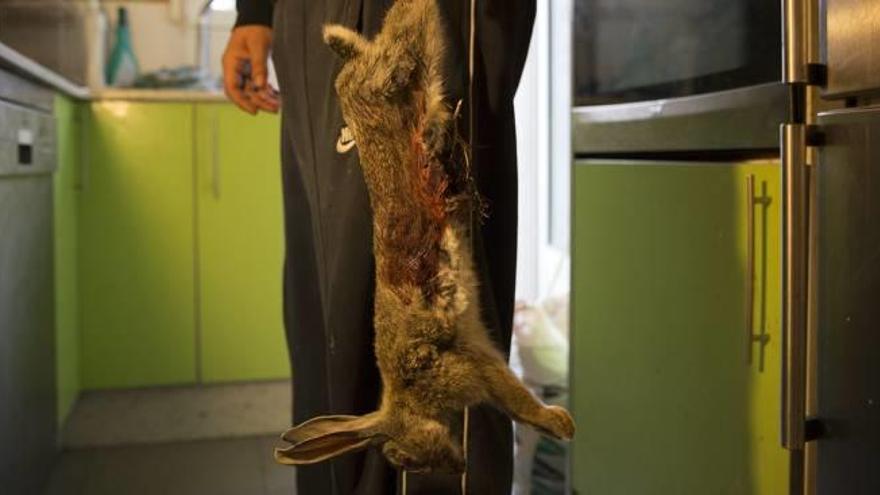 Una familia necesitada con una pieza cedida por cazadores en Valencia.