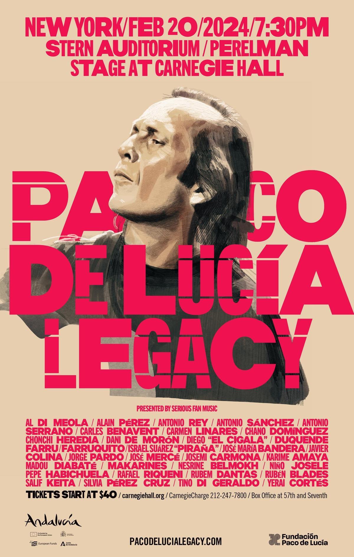 Cartel del concierto principal del Paco de Lucía Legacy, el 20 de febrero, en el Carnegie Hall de Nueva York.