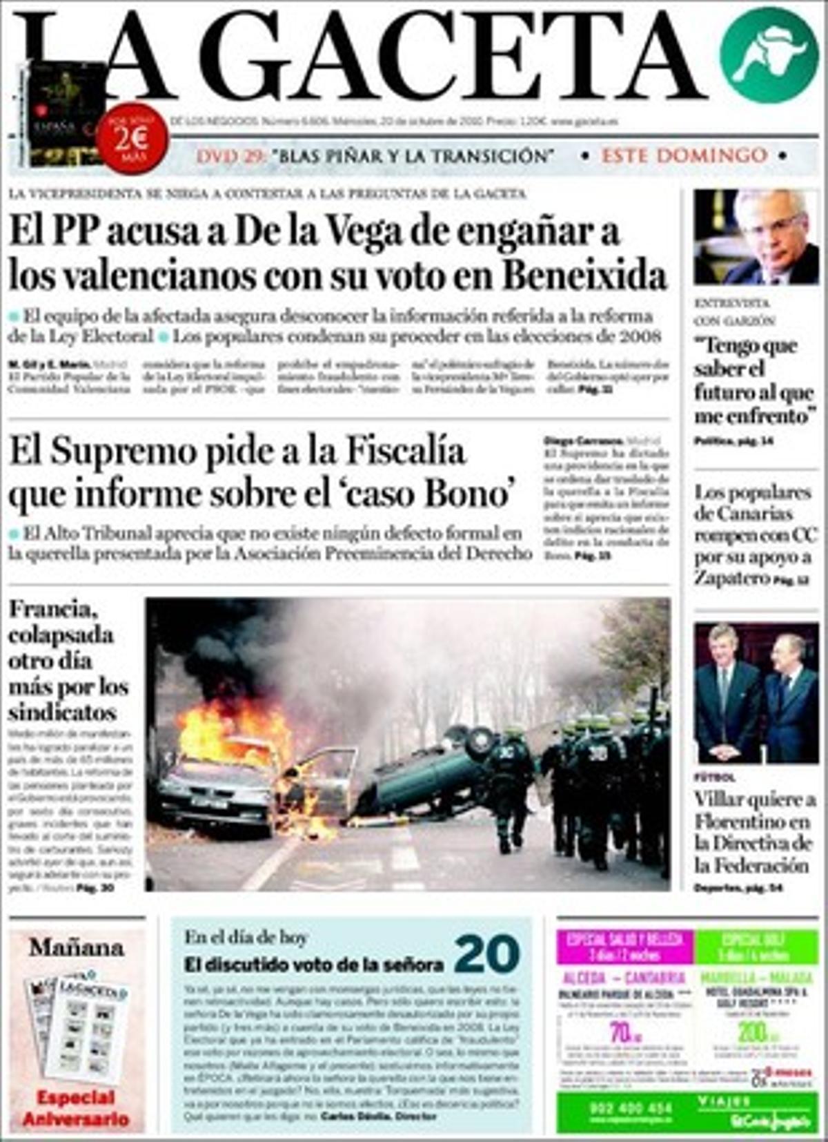 A dins, ’La Gaceta’ publica una entrevista amb Baltasar Garzón en què aquest declara que vol tornar a la judicatura, però no necessàriament a l’Audiència Nacional.