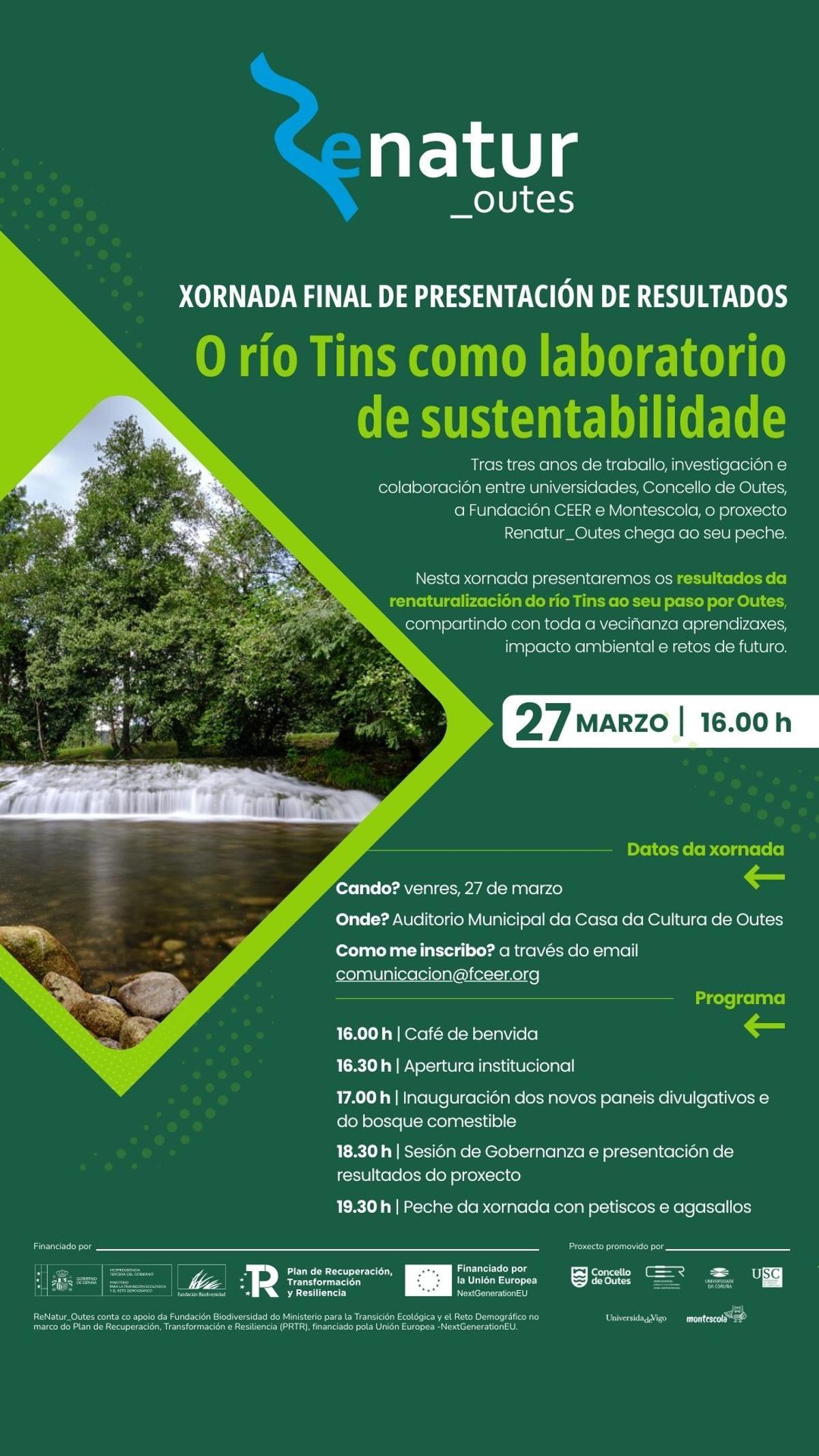 Cartel promocional da xornada final do proxecto Renatur_Outes.