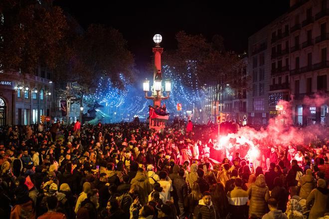 La celebración de la victoria histórica de Marruecos en el centro de Barcelona