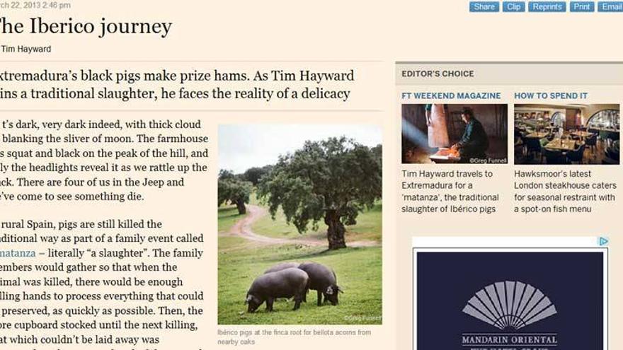 El Financial Times promociona la matanza tradicional del cerdo en Extremadura