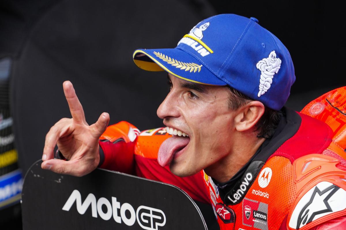 El piloto Marc Márquez celebra su segundo puesto en el Gran Premio de Cataluña