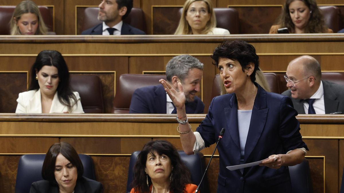 La ministra de Inclusión, Seguridad Social y Migraciones, Elma Saiz, durante su intervención en la sesión de control al Gobierno este miércoles en el Congreso