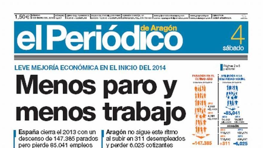 &quot;Menos paro y menos trabajo&quot; en la portada de EL PERIÓDICO DE ARAGÓN