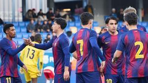 Guille celebró con sus compañeros el 1-0 contra el Andorra