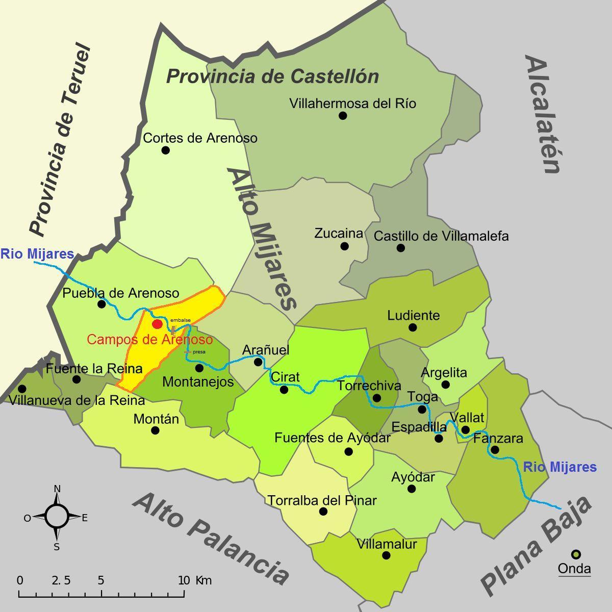 Situación de Campos de Arenoso en el mapa de la provincia