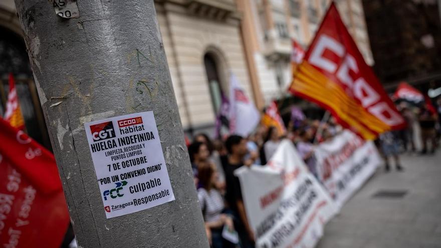 La tensión se dispara en el primer día de la huelga de la limpieza en Zaragoza: los sindicatos podrían judicializar los servicios mínimos y FCC denuncia sabotajes