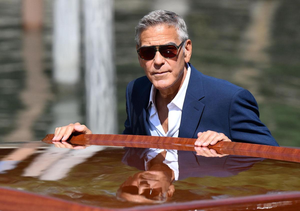 Clooney en el Lido, esta mañana.