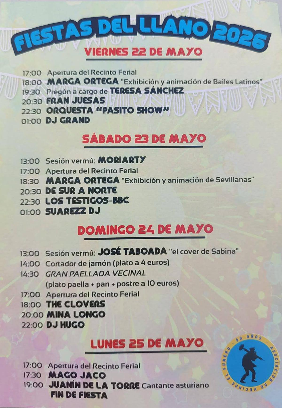 Programación de las fiestas de El Llano.
