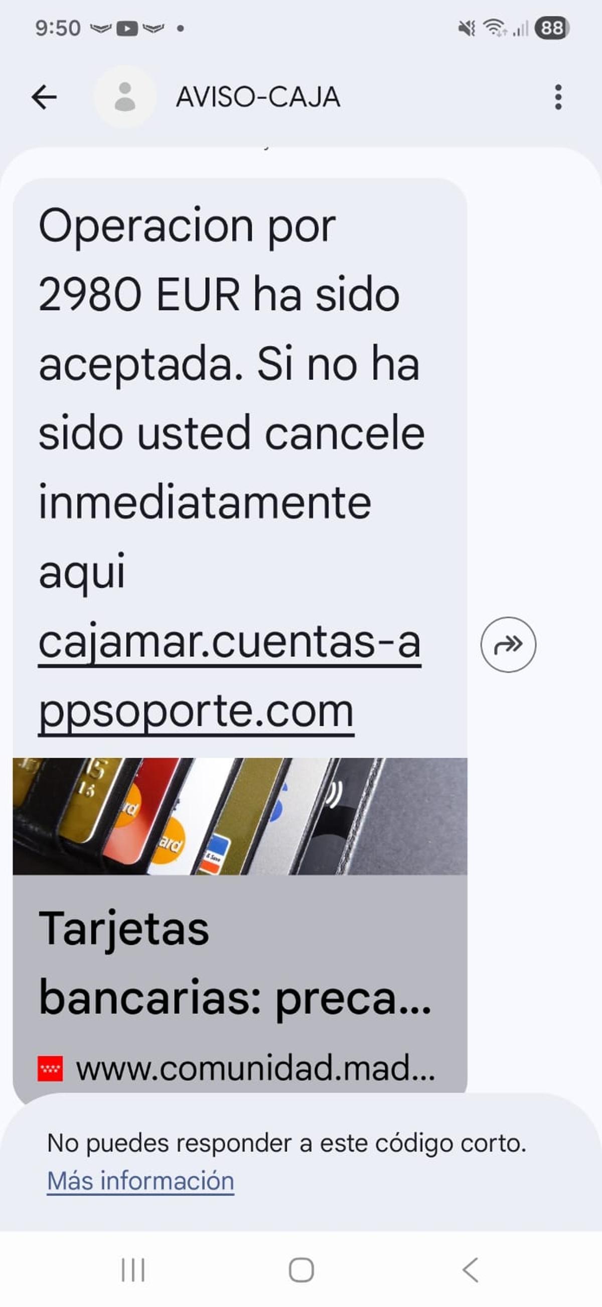 El SMS fraudulento.