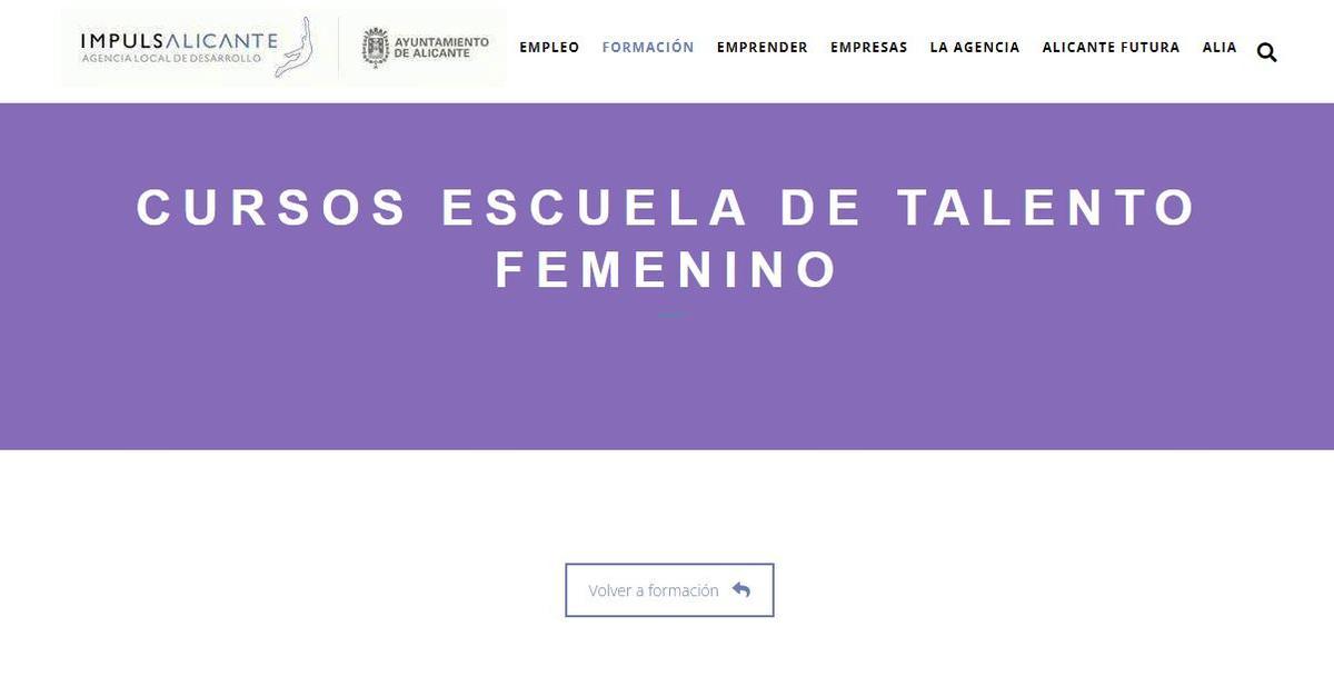 El portal de la Escuela de Talento Femenino.