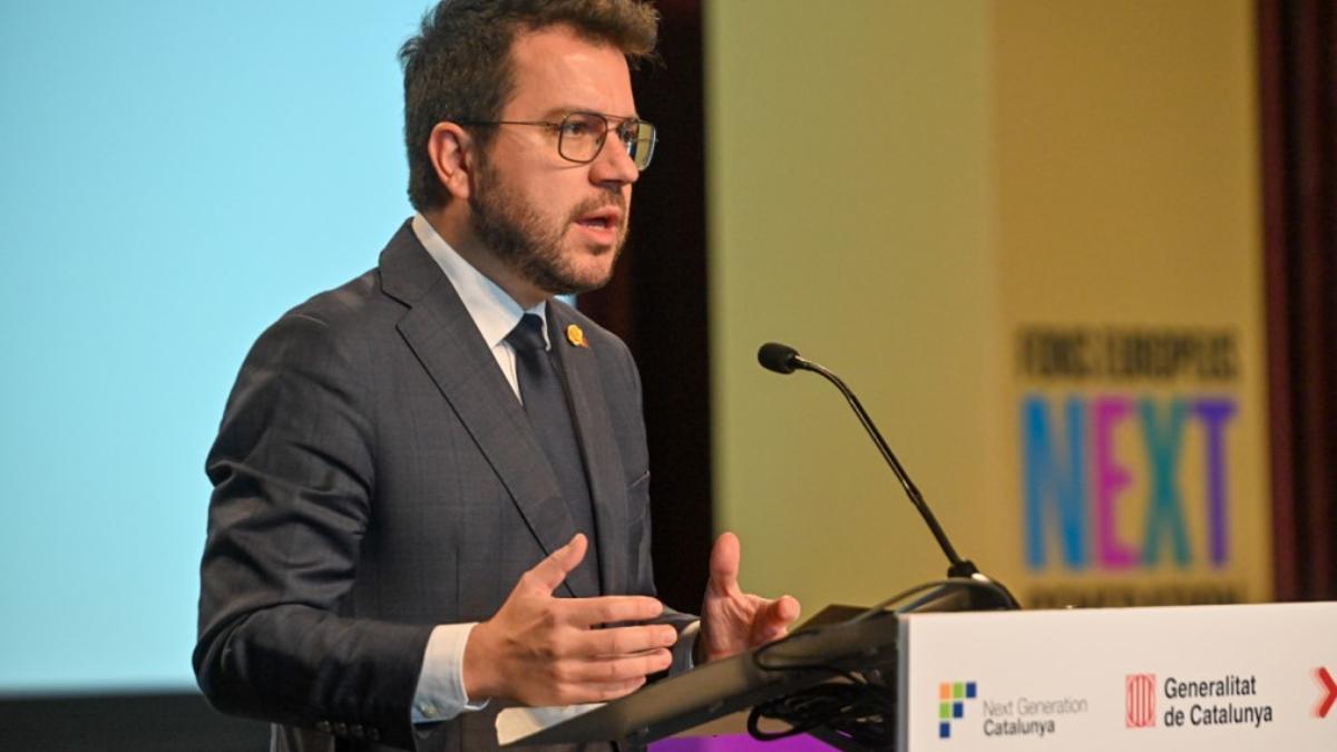 El president Pere Aragonès a la presentació de les grans línies d'inversió social del fons Next Generation EU.