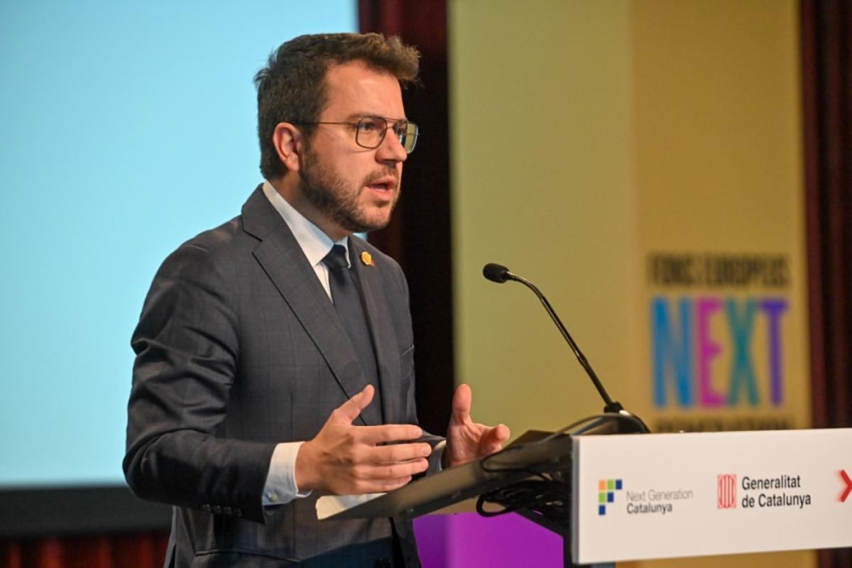 El president Pere Aragonès a la presentació de les grans línies dinversió social del fons Next Generation EU.