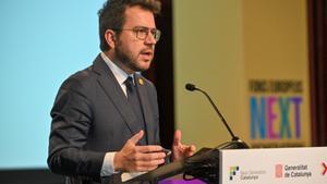 El president Pere Aragonès a la presentació de les grans línies dinversió social del fons Next Generation EU.