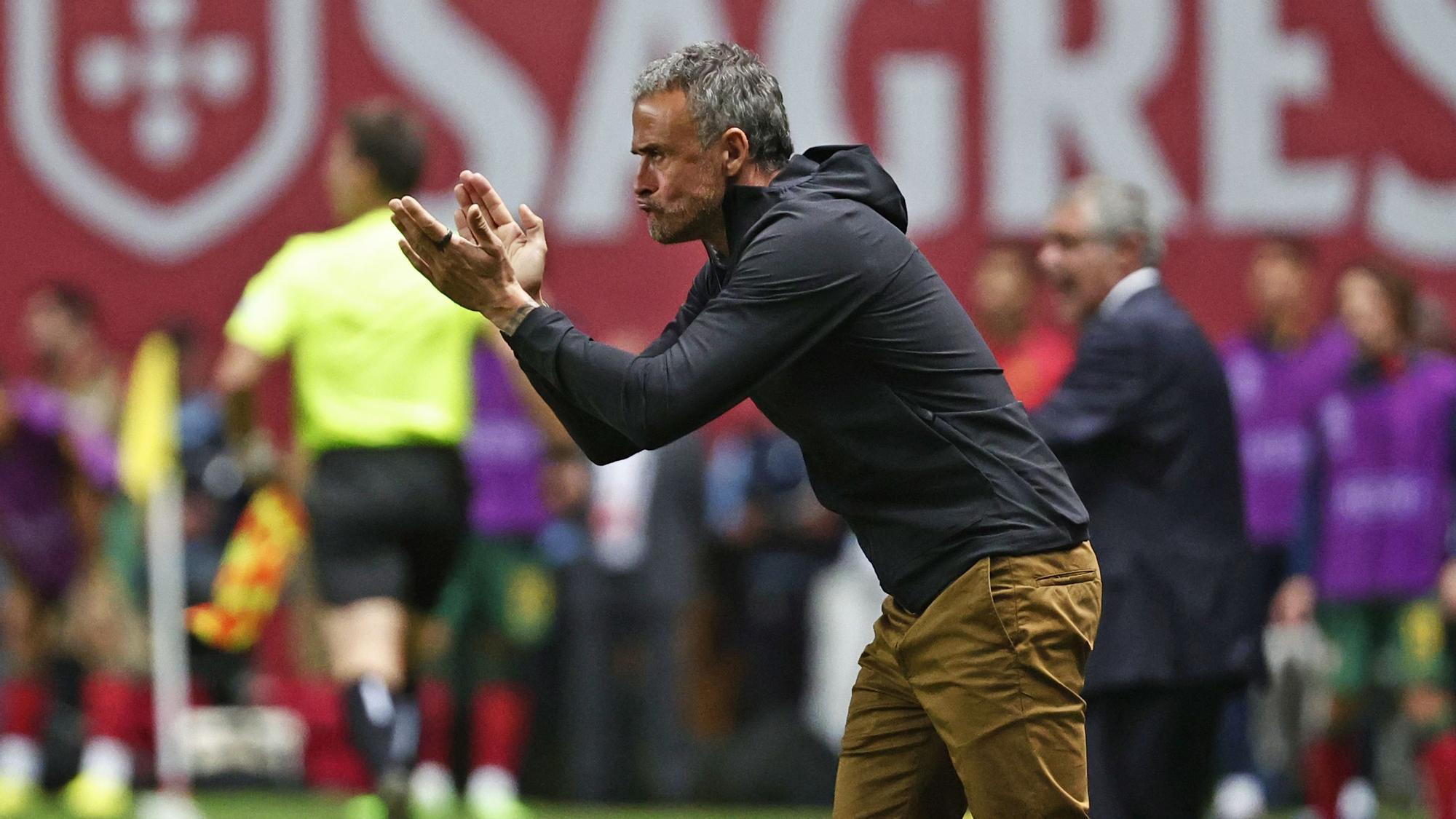 Luis Enrique, durante el partido de fútbol de la Liga de Naciones de la UEFA entre Portugal y España en el Estadio Municipal de Braga.