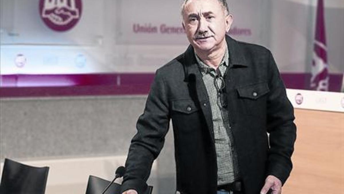 El secretario general de UGT, Pepe Álvarez, ayer en un desayuno informativo en Madrid