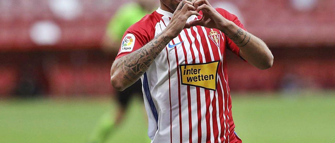 Aitor García, celebrando su gol ante el Lugo en la temporada que acaba de finalizar.