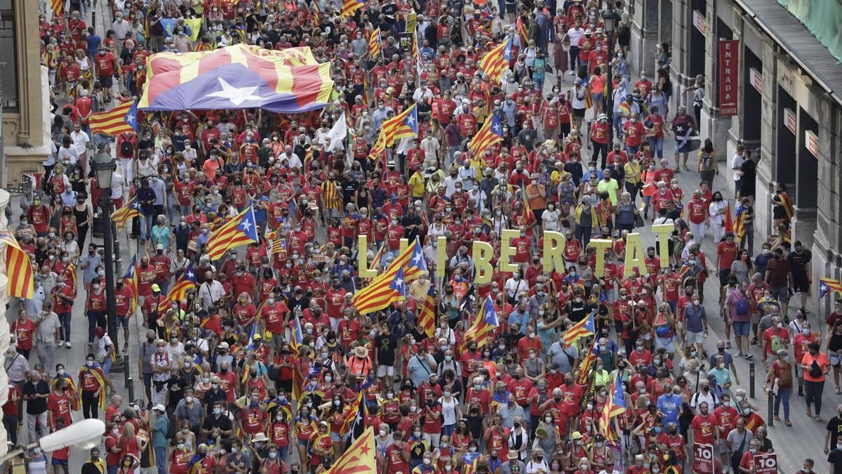 Una manifestació durant la diada de l'11 de setembre, en una imatge d'arxiu.