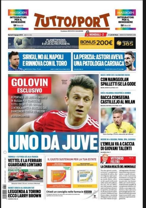 Portada TUTTOSPORT martes 12 de junio de 2018