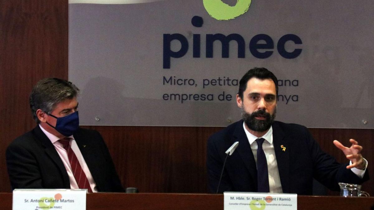 Roger Torrent i Antoni Cañete, president de Pimec, en una imaatge d’arxiu. | ACN