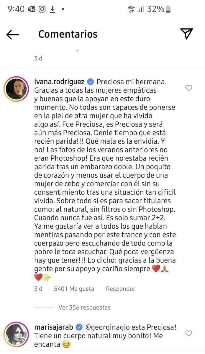 Contestación de Ivana Rodriguez en Instagram