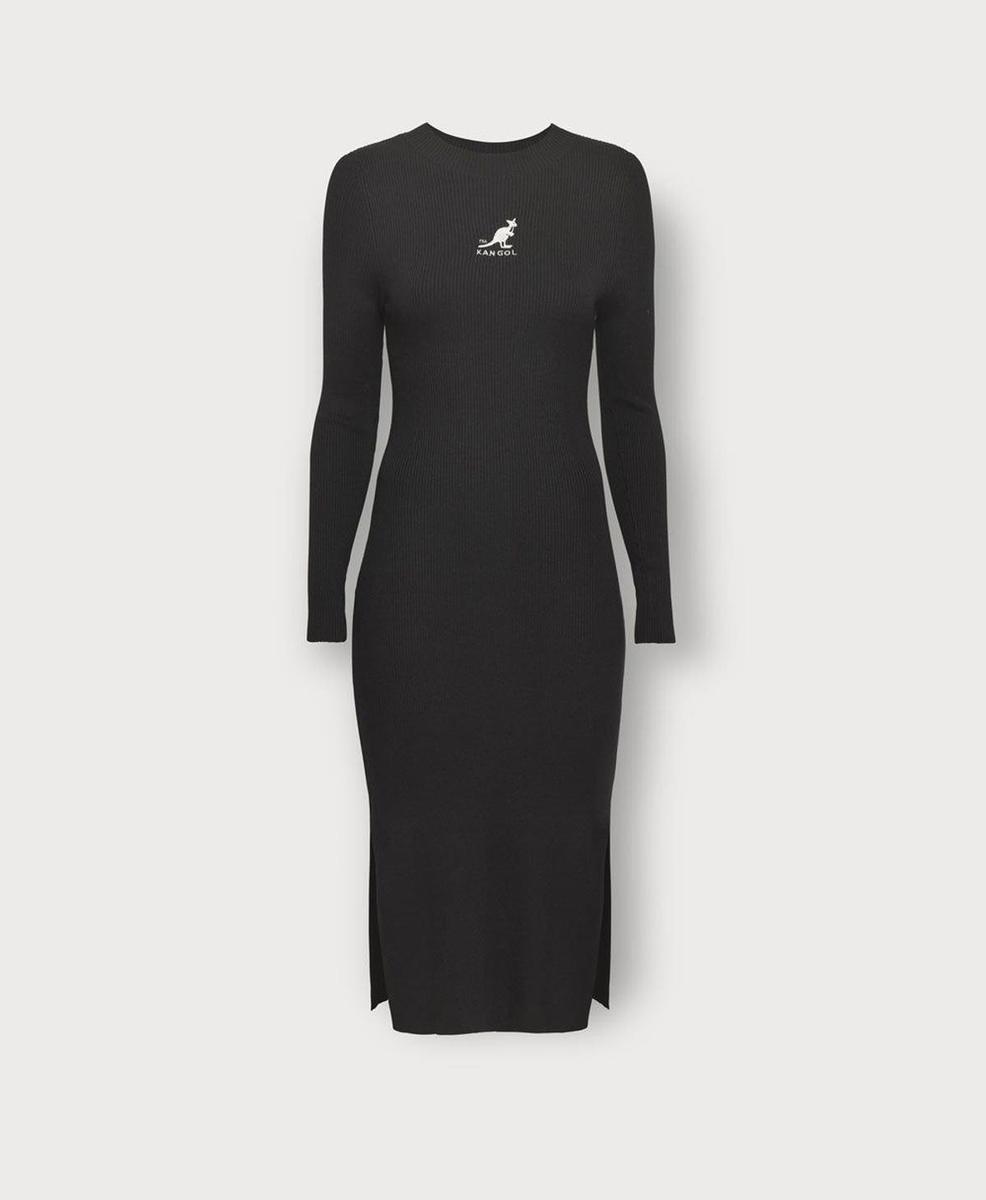 Vestido negro ajustado de canalé por debajo de la rodilla de H&amp;M x Kangol