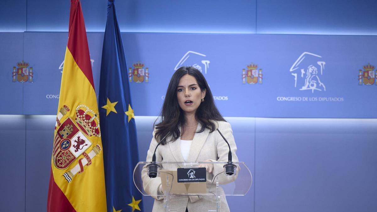 La portavoz de Vox en el Congreso, Pepa Millán, durante una rueda de prensa