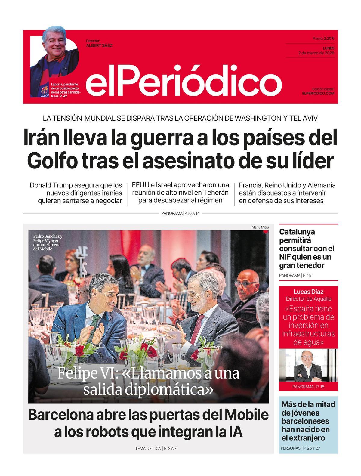 La portada de EL PERIÓDICO del 2 de marzo de 2026