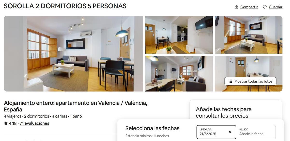 Apartamento ofertado por Airbnb con una estancia mínima de 11 días