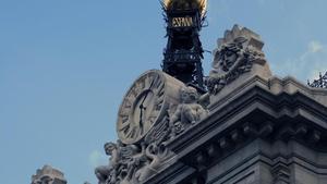 Detalle de la fachada del Banco de España en la Plaza de Cibeles, en Madrid. 