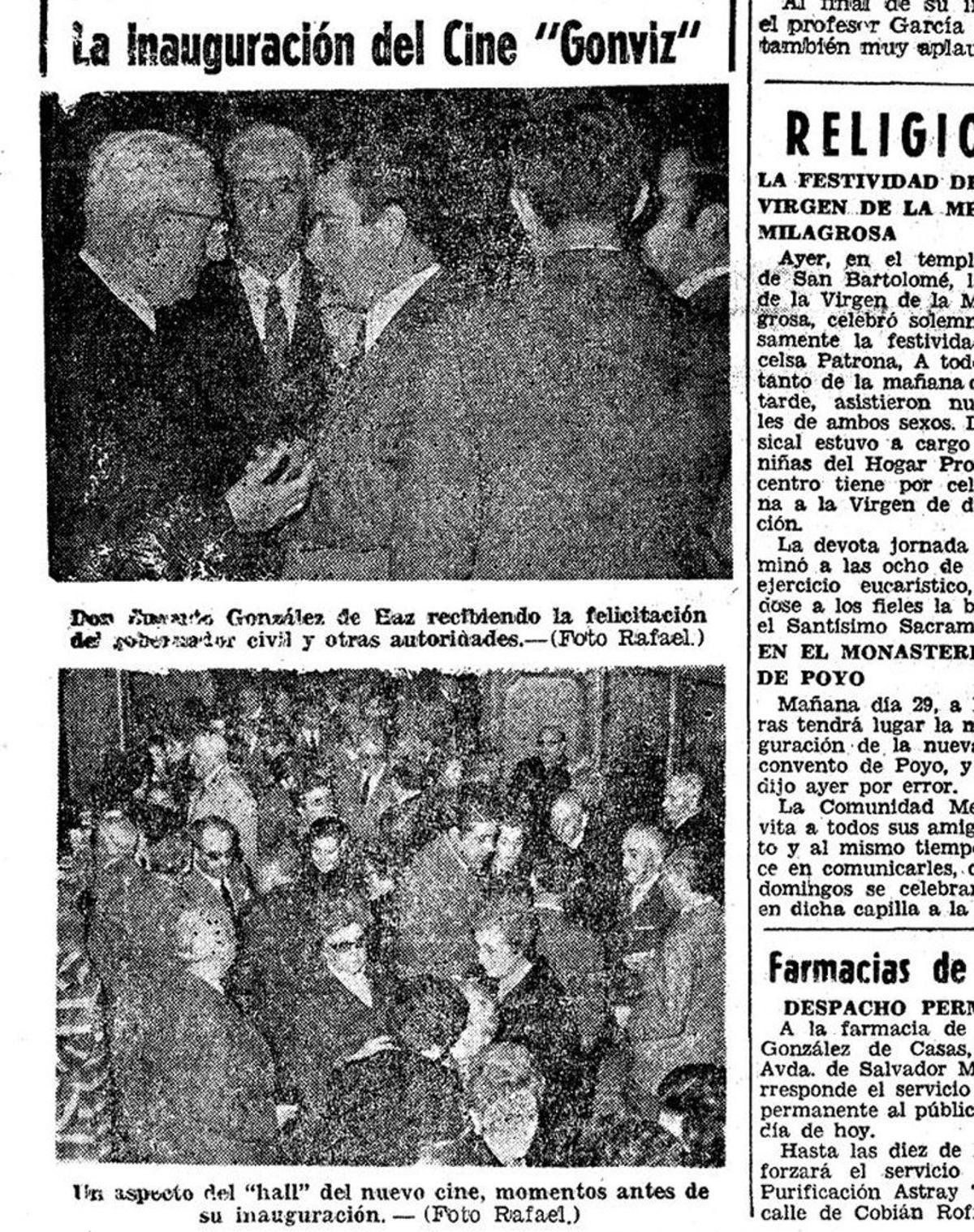 Publicación en FARO de la inauguración del cine Gónviz en 1970.