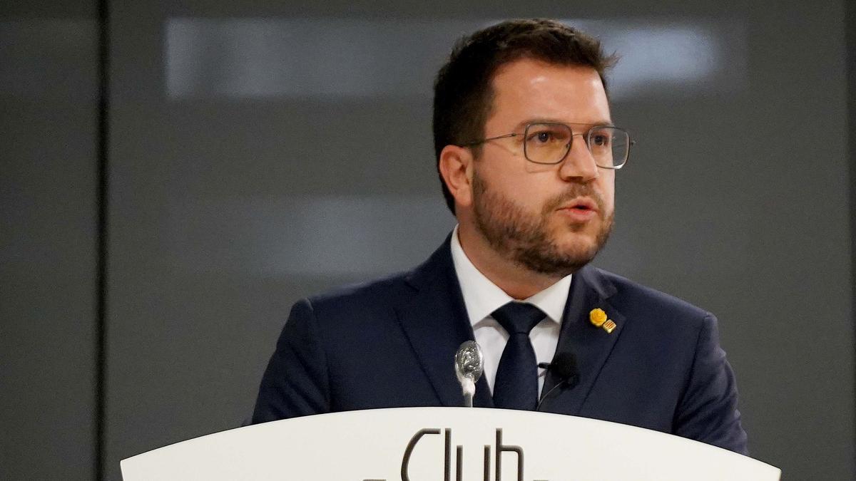 El President de la Generalitat de Catalunya, Pere Aragonès, durante el coloquio organizado por el Club Siglo XXI.