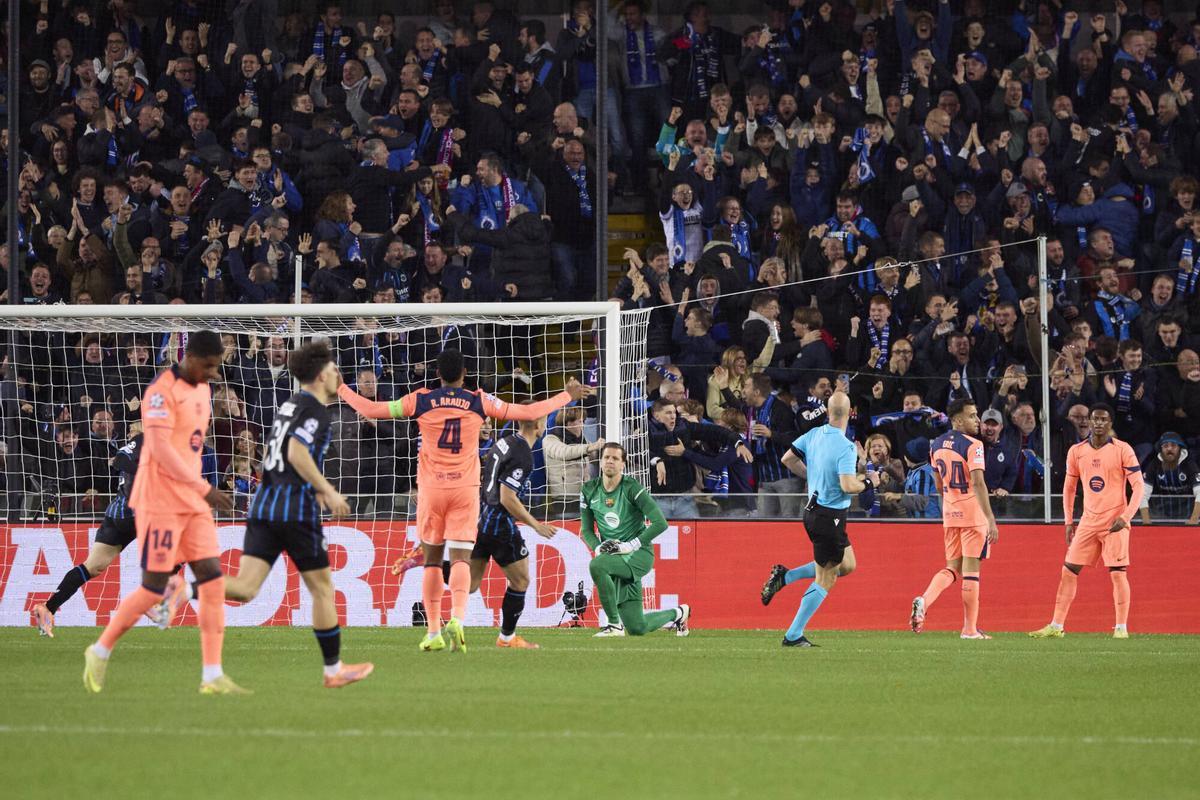 Una acción del Club Brujas - Barça de la Champìons 2025/26